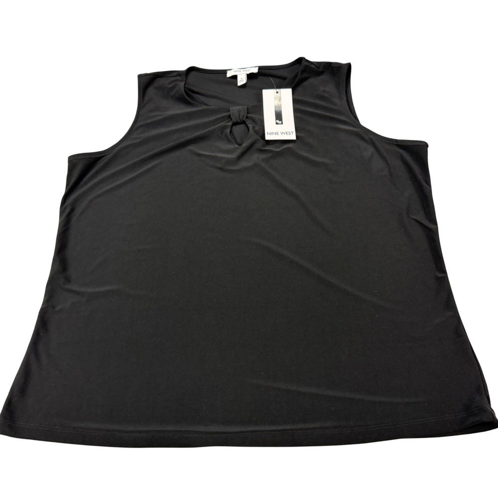 Nine West Womens Black Sleeveless Twist Keyhole Neck Tank Top Size 1X NMSRP $49